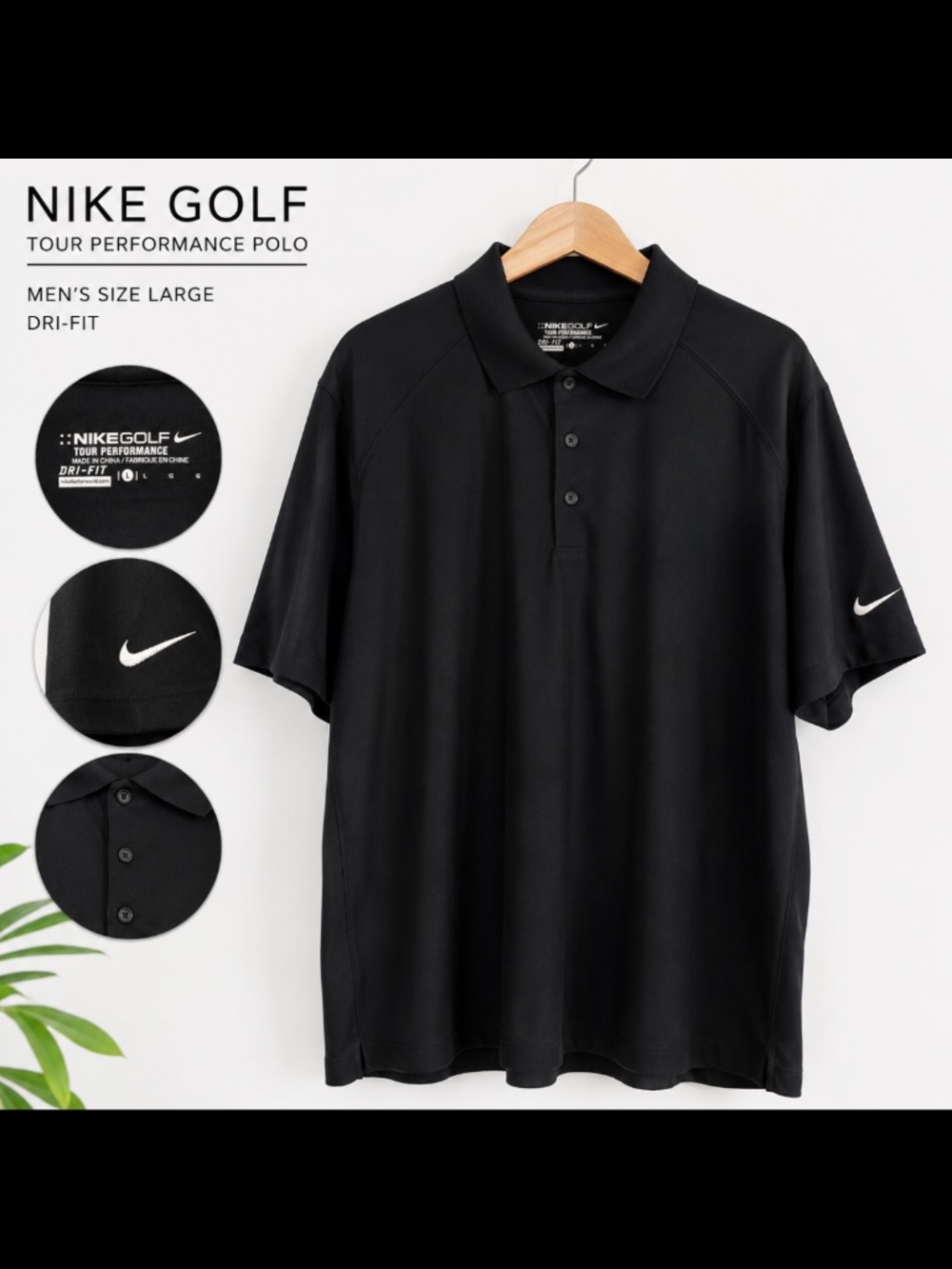 Nike Golf Tour Performance Dri-FIT Black Polo Shirt Men’s Large